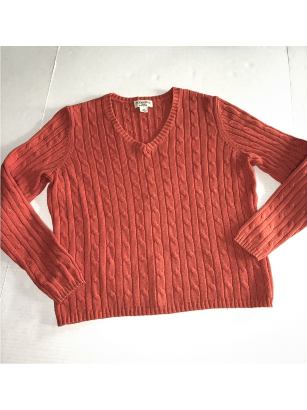 Cable Knit V-neck Orange Long Sleeve Sweater St. John’s Bay Women’s‎ M Petite
